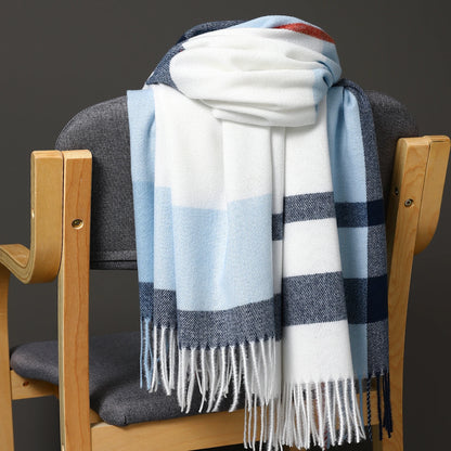 Bufandas de marca de lujo para otoño e invierno, cálidas, tipo pañuelo, de cachemira, a cuadros, con flecos gruesos y grandes, para hombre.