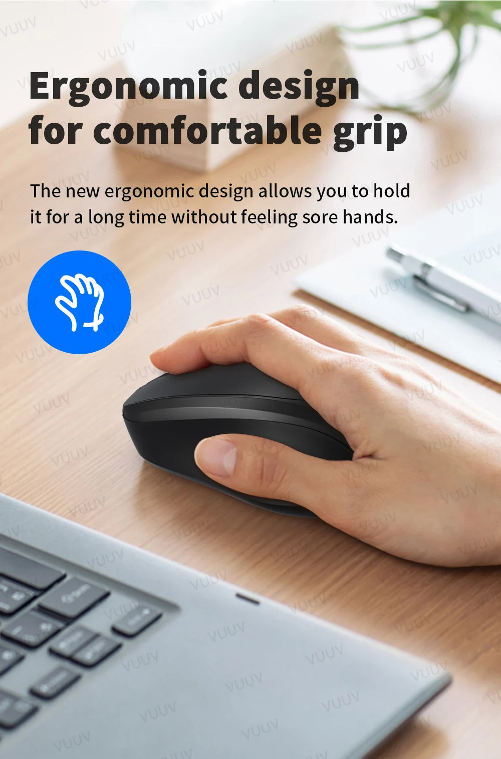 Ergonomic Wireless Bluetooth Mouse 1600DPI for MacBook Tablet Computer Laptop Rechargeable Mouse 2.4GHz USB PC Setup Accessories