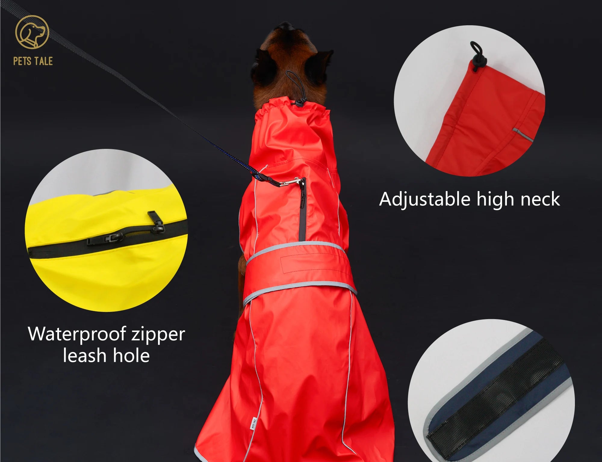 Waterproof Dog Raincoat with Reflective Strips and Adjustable Hood - Red, Yellow, Navy Blue
