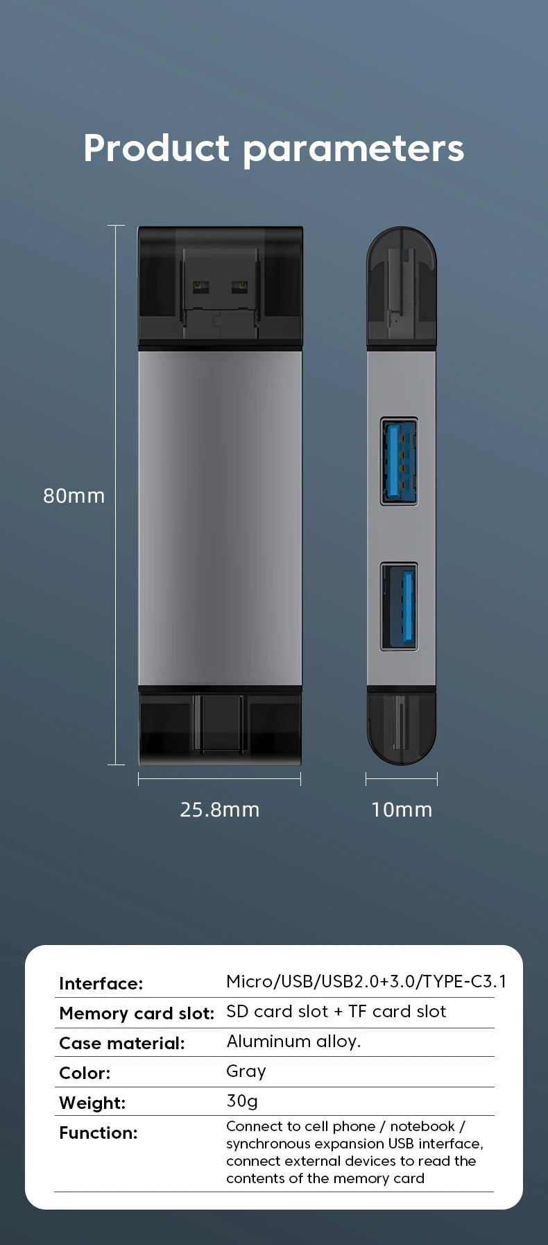 Elough 7 In 1 Multifunction Usb 3.0 Card Reader Micro TF SD Card Memory Reader USB Flash Drive Type C Card Adapter OTG