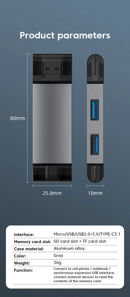 Elough 7 In 1 Multifunction Usb 3.0 Card Reader Micro TF SD Card Memory Reader USB Flash Drive Type C Card Adapter OTG