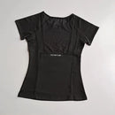 Camisa feminina de manga curta esportiva e fitness, pulôver com gola redonda, camiseta de malha respirável de secagem rápida para ioga e fitness