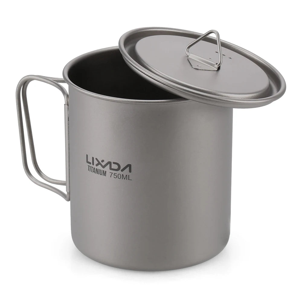 Taza de agua ultraligera de titanio Lixada con asa plegable, portátil para exteriores, camping, picnic, 300 ml/350 ml/550 ml/650 ml