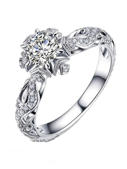 Super Shining Women Fashion Ring Exquisite Silver Color Inlaid Round Flower Stones Wedding Rings for Women Engagement Jewelry