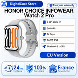 HONOR CHOICE INFOWEAR Watch 2 Pro – Tela AMOLED de 1,97" com bordas finas, suporte a barômetro e bússola, e posicionamento GNSS autônomo.