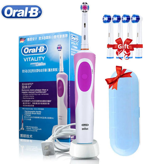 Oral-B Electric Toothbrush 2D Rotary Vibration Clean Charging Tooth Brush Cross Action Bristle Oral Care + 4 Free Gift Brush Heads
