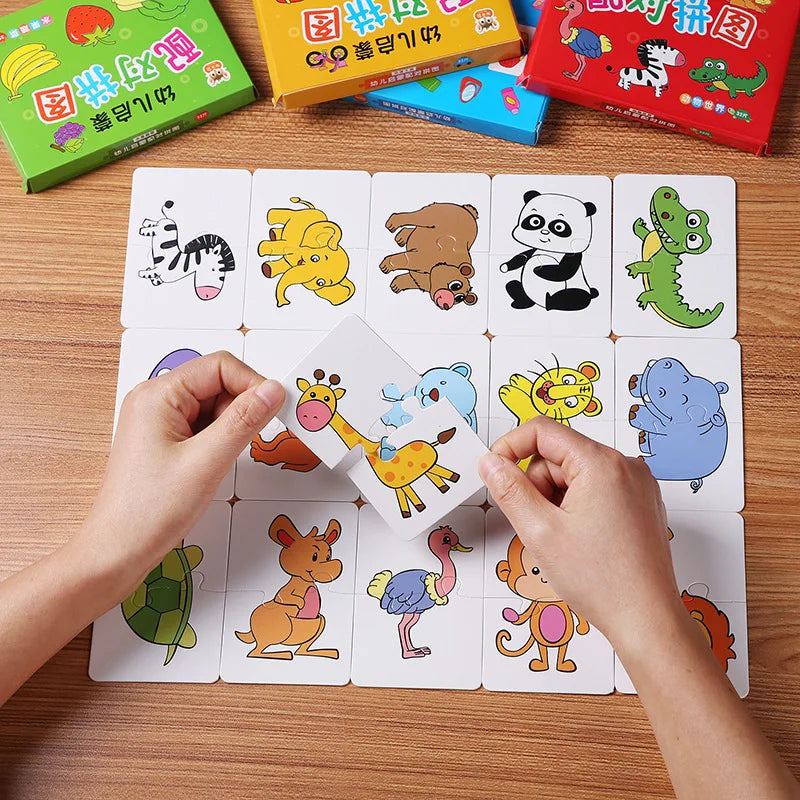 32-Piece Montessori Educational Toddler Matching Cards Learning Games for Kids, Toys for Kids 2 to 4 Years Old, Cartoon Puzzle for Babies