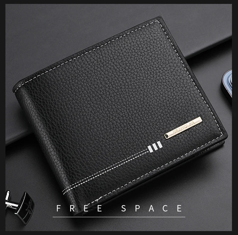 Nueva cartera para hombre, tarjetero, monedero con cremallera, cartera corta de negocios con estampado de lichi de alta calidad.