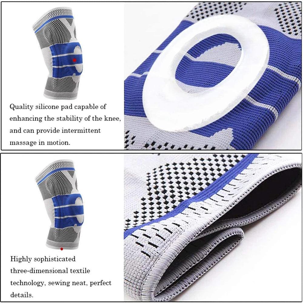 Silicone Padded Knee Pads Supports Brace Basketball Fitness Meniscus Patella Protection Kneepads Sports Safety Knee Sleeves
