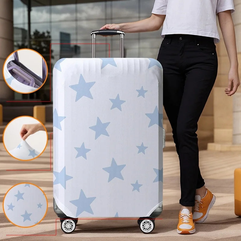 Light blue star pattern luggage protection cover, suitable for 18-32 inch luggage covers, luggage handle gloves, travel accessor