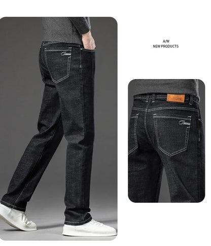 2025 Spring Autumn Men's Straight Jeans Denim Pants Classic Style Business Stretch Casual Trousers Large Size 40 42 44 46