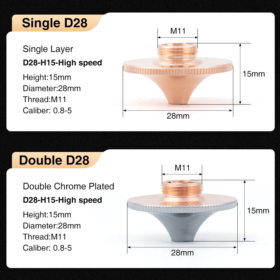 High Speed HANS Raytools Laser Nozzles D28 M11 H15 1.5 1.8 2.0 2.5 3.0 Single Double Chrome-plated Fiber Cutting Machine Parts