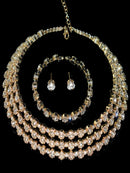 4-piece women's jewelry set with rhinestones, multi-layer collars, earrings, bracelets, wedding party accessories