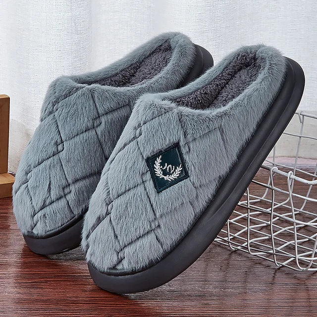 Chinelos de casa masculinos peludos xadrez aconchegante eva memória espuma leve sapatos casuais inverno quente pelúcia antiderrapante chinelos tamanho grande