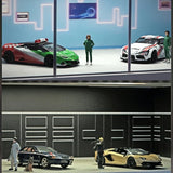 1/64 Simulated Alloy Car Model Showroom for Boy Miniature Acrylic Parking Lot Car Display Stand with Lights Kids Collection Toys