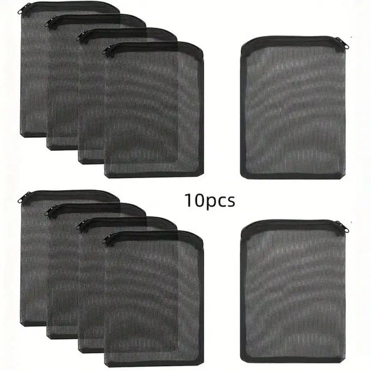 10pcs Black Mesh Filter Bags with Zippers for Aquarium Filtration Media Durable Breathable Keep Materials Organized