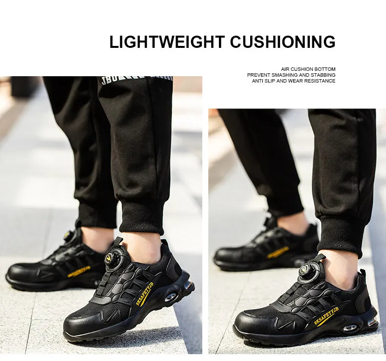 Men Rotating Button Safety Shoes Steel Toe Work Sneakers Indestructible Shoes Puncture-Proof Work Boots Air Cushion Safety Shoes