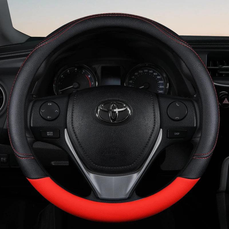 PU Leather Contrast Colour Car Steering Wheel Cover  Sweat Absorbent, Wear Resistant and Non-slip, Universal in All Seasons