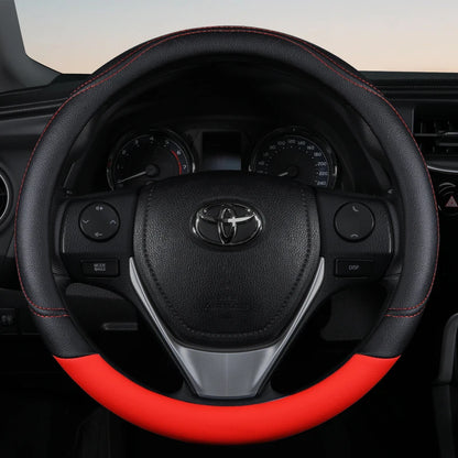 PU Leather Contrast Colour Car Steering Wheel Cover  Sweat Absorbent, Wear Resistant and Non-slip, Universal in All Seasons