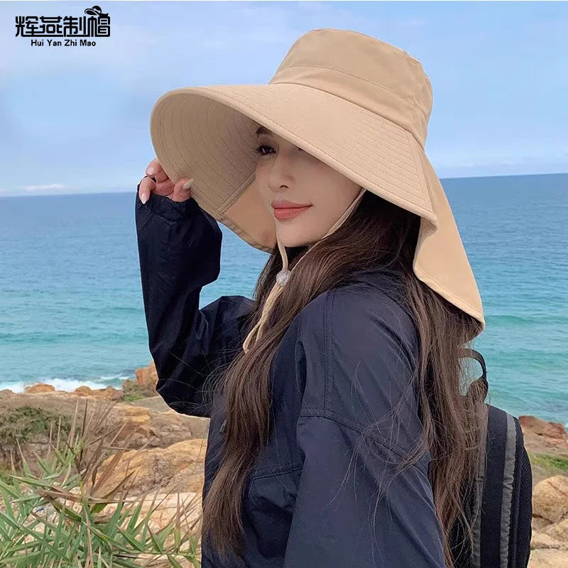 1pc Women's Sun Hat, Anti-UV Hiking Fishing Hat, Wide Brim Foldable Summer Beach Hat with Neck Cover, Outdoor Visor Cap