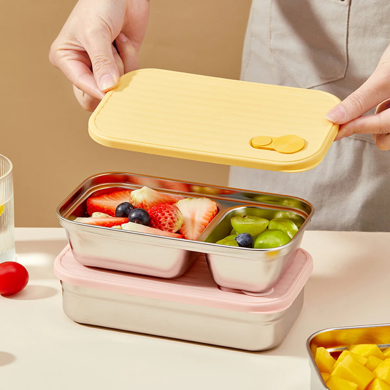 WORTHBUY 304 Stainless Steel Lunch Box With Lid Portable Fruit Salad Food Container Stackable Leak Proof Bento Box For Student