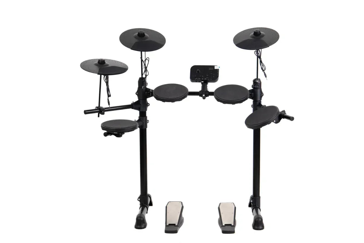 Batería electrónica de 4 tambores y 3 platillos, de silicona, 180 tonos, con interfaz USB, MIDI y auriculares.