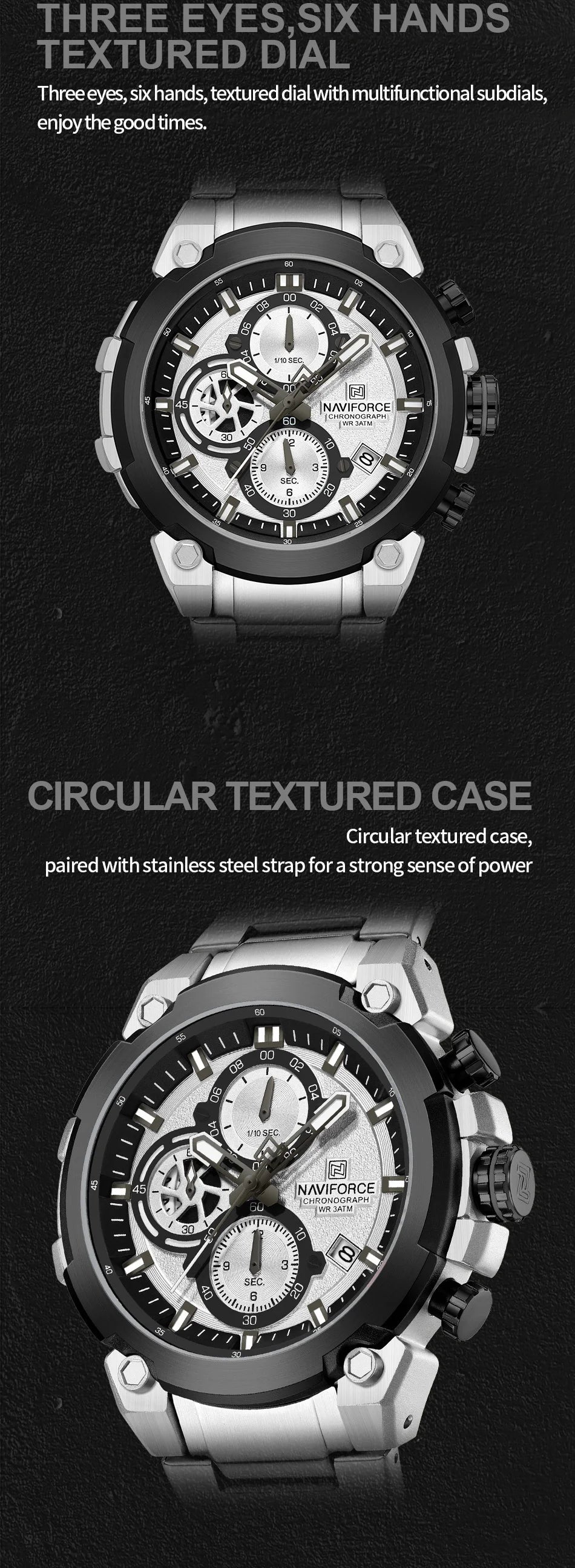 NAVIFORCE Original Watch for Men 2025 New Stainless Steel Waterproof Chronograph Classic Quartz Wristwatch Brand Men Watch Gifts