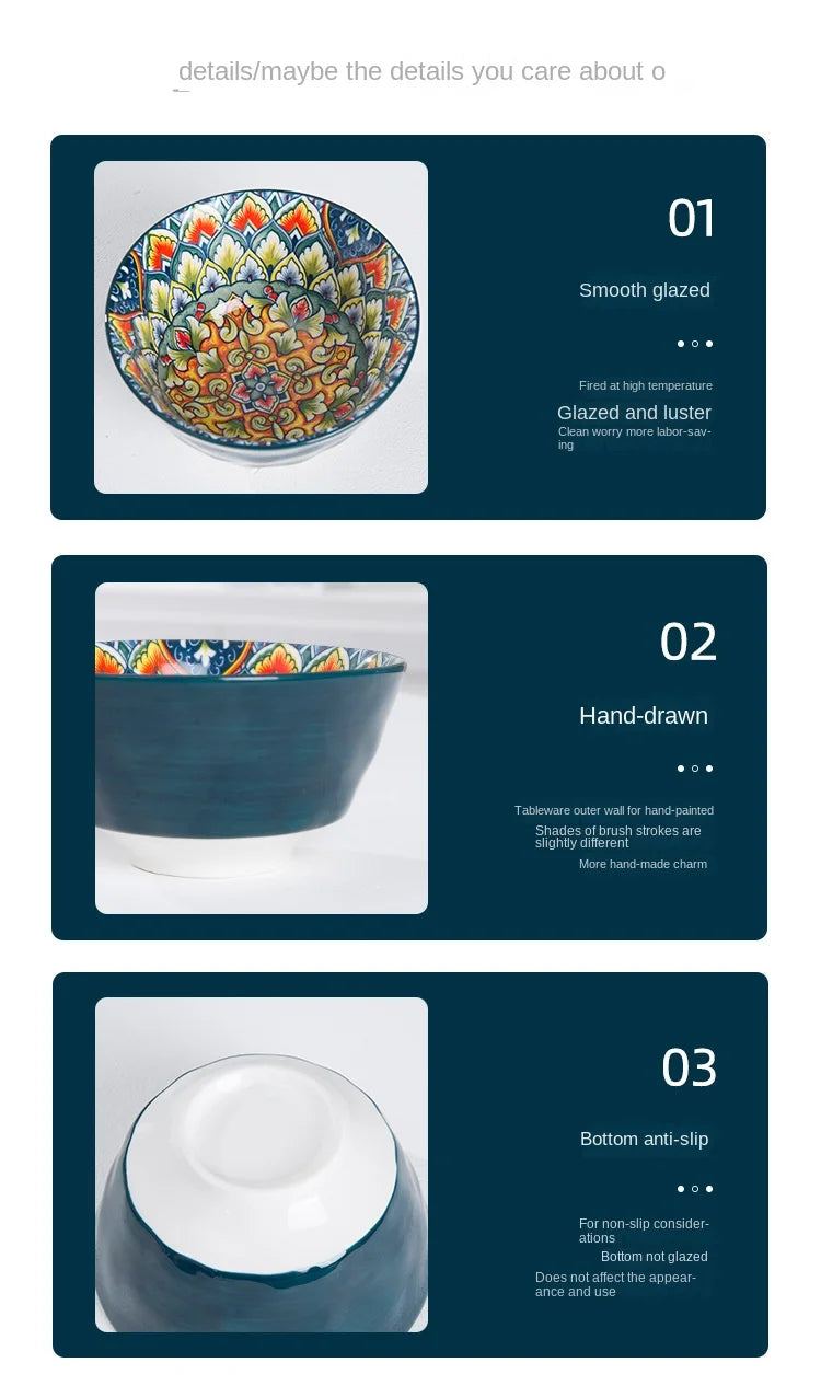 1Pcs Bohemia Retro Ceramic Dinner Plates Sets Food Plate Household Tableware Set Breakfast Plates Salad Soup Bowls Dinnerware