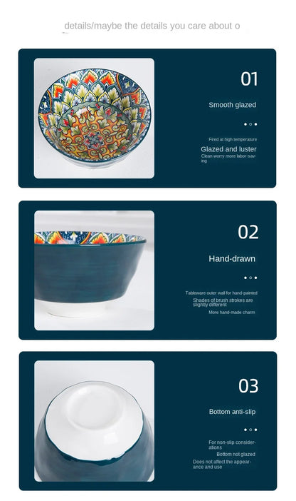 1Pcs Bohemia Retro Ceramic Dinner Plates Sets Food Plate Household Tableware Set Breakfast Plates Salad Soup Bowls Dinnerware