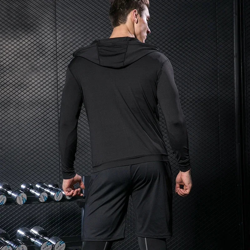 Conjunto de ropa deportiva de compresión Rashguard para hombre, mallas para correr, gimnasio, entrenamiento, camiseta, cortavientos y leggings 