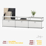 Modern Modular Low TV Cabinet｜3-Tier Sideboard with Drop Doors｜Steel Frame Storage Bench Unit | Minimalist Low Media Console