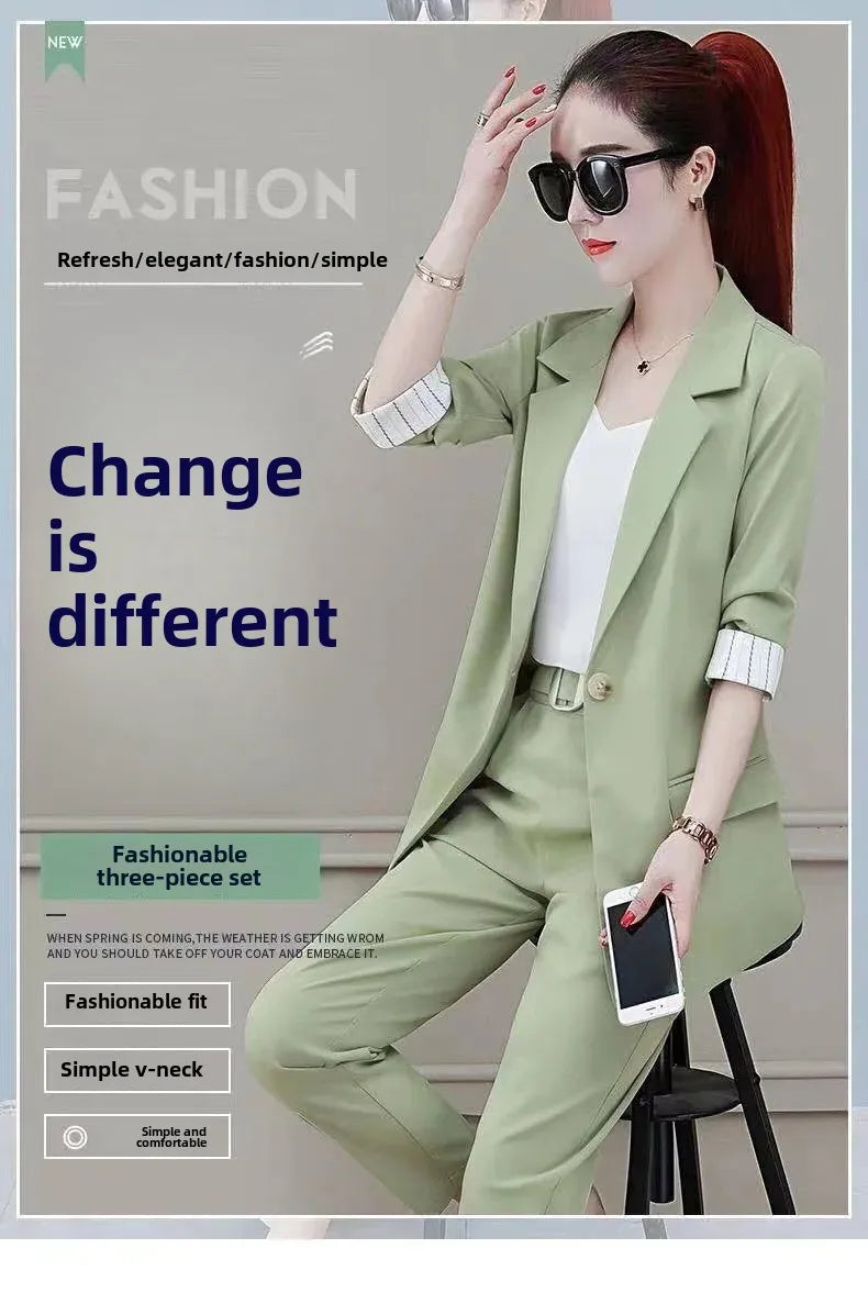 Conjunto de traje de tres piezas para mujer, elegante y a la moda, para primavera y otoño, ropa profesional de verano, novedad
