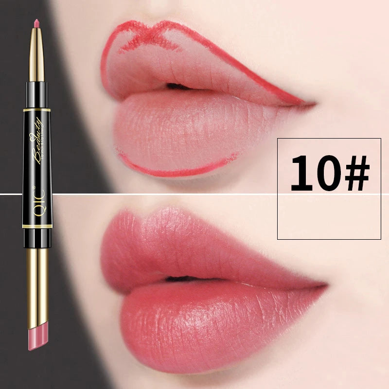 Delineador de labios 2 en 1, resistente al agua, mate, lápiz labial, rojo sexy, de larga duración, maquillaje, cosméticos