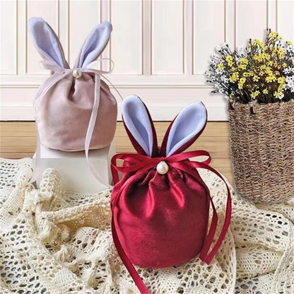 New Rabbit Ears Candy Bag Easter Drawstring Bag Velvet Draw String Candy Bags Gift Packing Bags Party Decoration Drop Shipping
