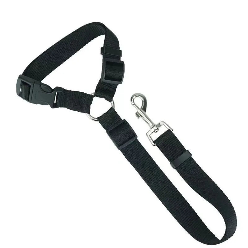 Cinturón de seguridad para mascotas dos en uno de color sólido, correa de nailon para el asiento trasero, arnés ajustable para perros, collar, accesorios para mascotas