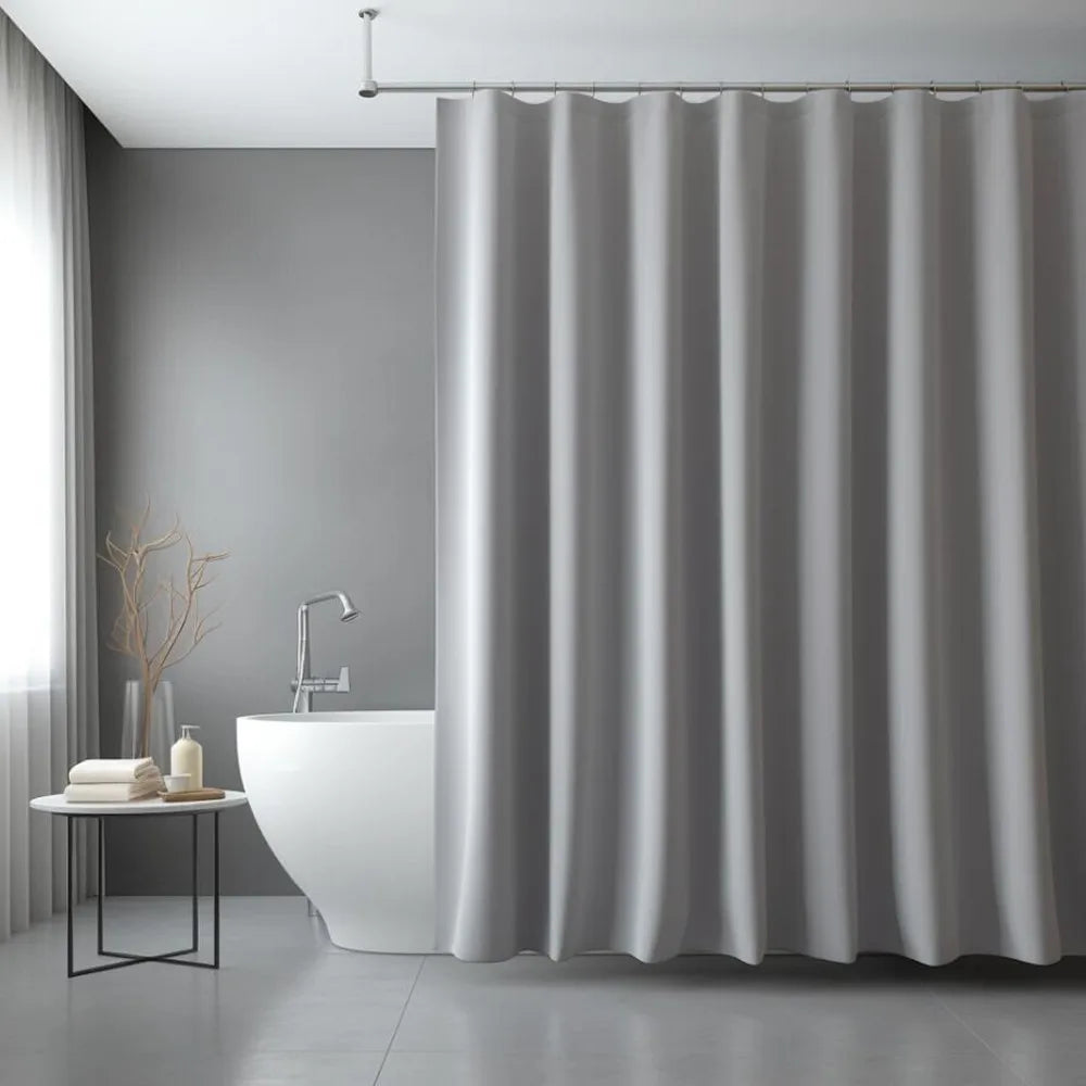 Cortina de ducha de tela sólida resistente, impermeable, para baño, tamaño largo, 230/200 cm, color negro, blanco, gris, marrón y azul.