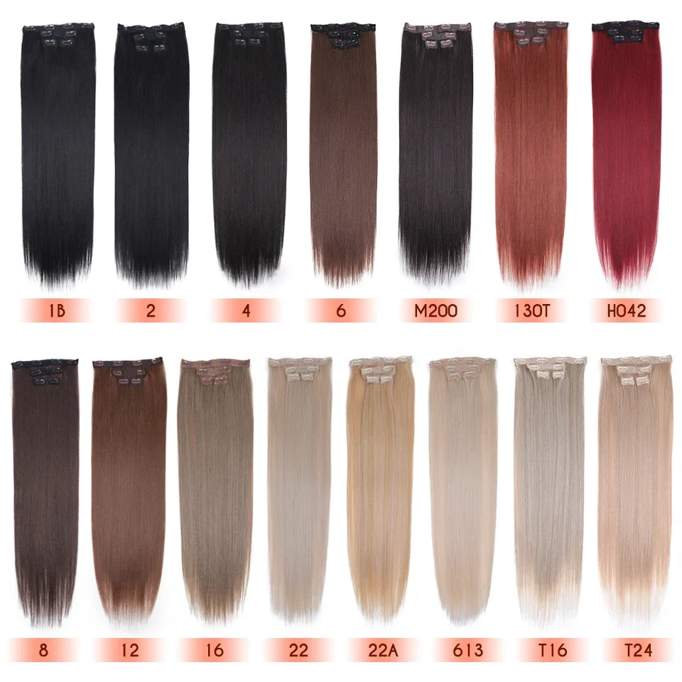 Kit 4 peças extensões de cabelo liso 60cm clip in aplique sintético ombre castanho e louro