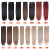 Kit 4 peças extensões de cabelo liso 60cm clip in aplique sintético ombre castanho e louro
