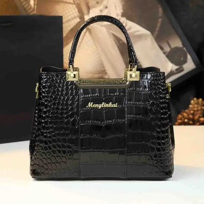 2023 New Luxury Crocodile Bag for Women Casual Tote High Qualtiy Patent Leather Shoulder Purses Elegant Dinner Noble Purse Black