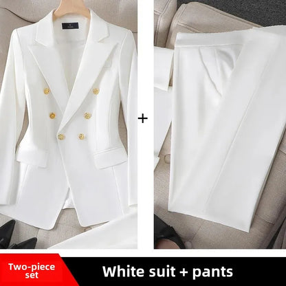 Elegant Women's Fashionable White Western-Style Suit Zihongsuitsuit High-End Business Attire Long-Pants Set For Special Occasion