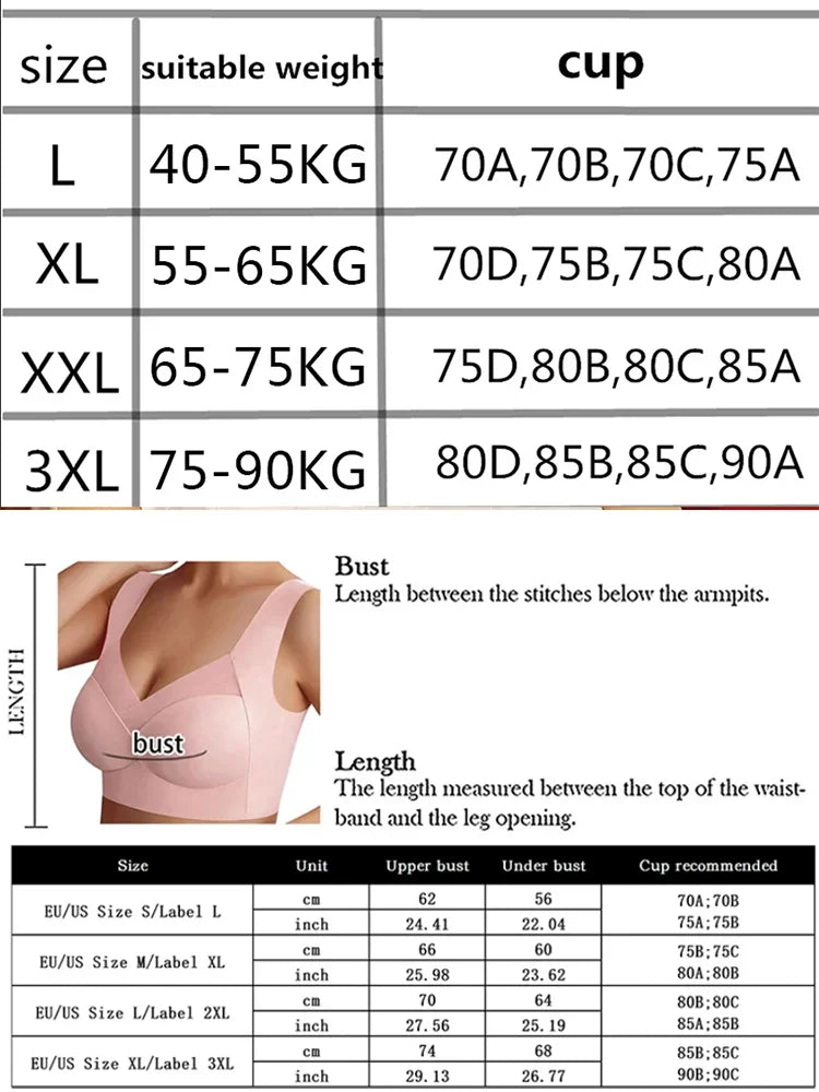 2PCS Women Lace Sport Bras Plus Size Seamless Bra Bralette Backless Lady Brassiere Vest Female Gather Shock-Proof Wireless L-5XL