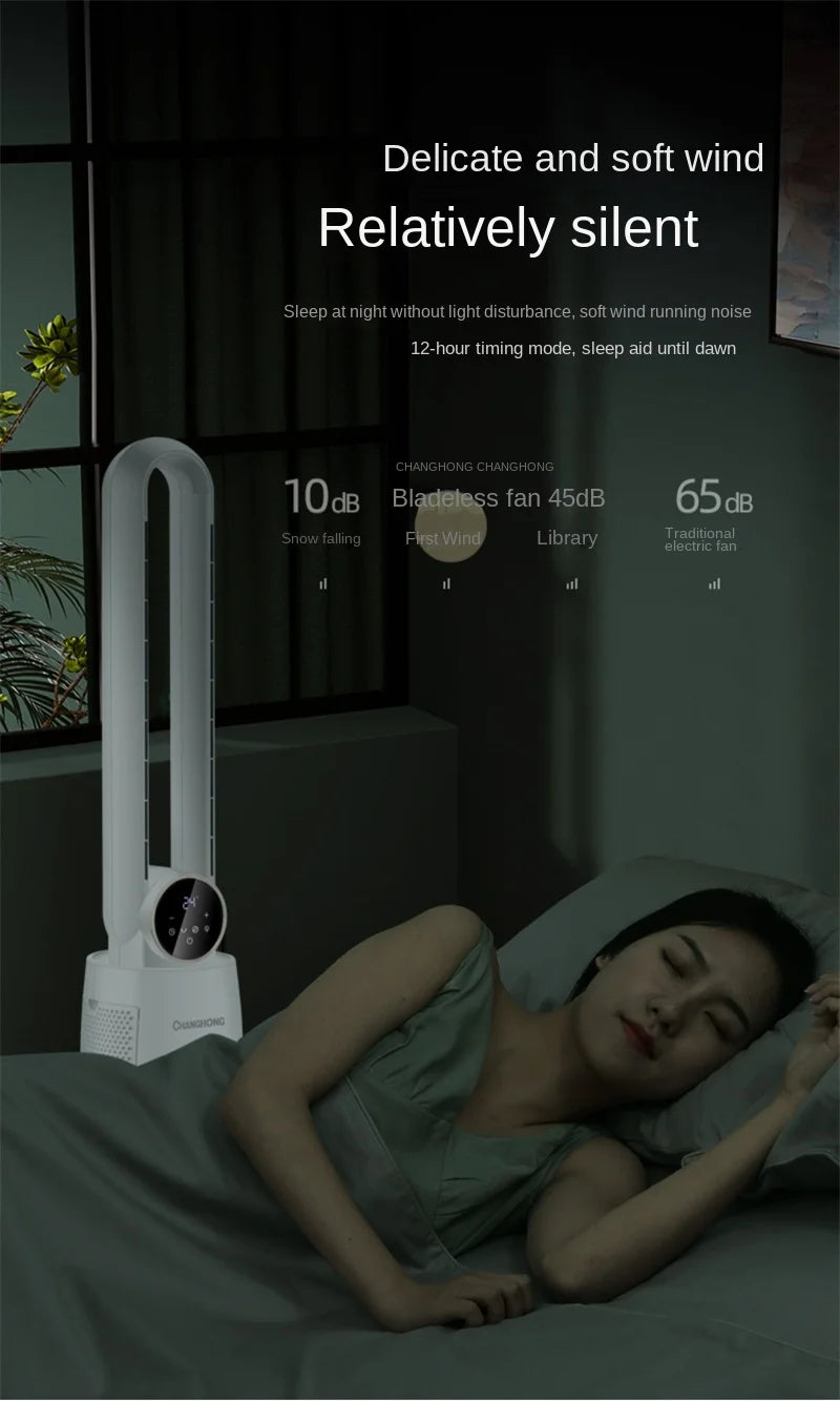 Household Bladeless Fan Wind Air Conditioner Cooling Fan Vertical Shaking Head Electric Fans Standing Fan with Remote Control