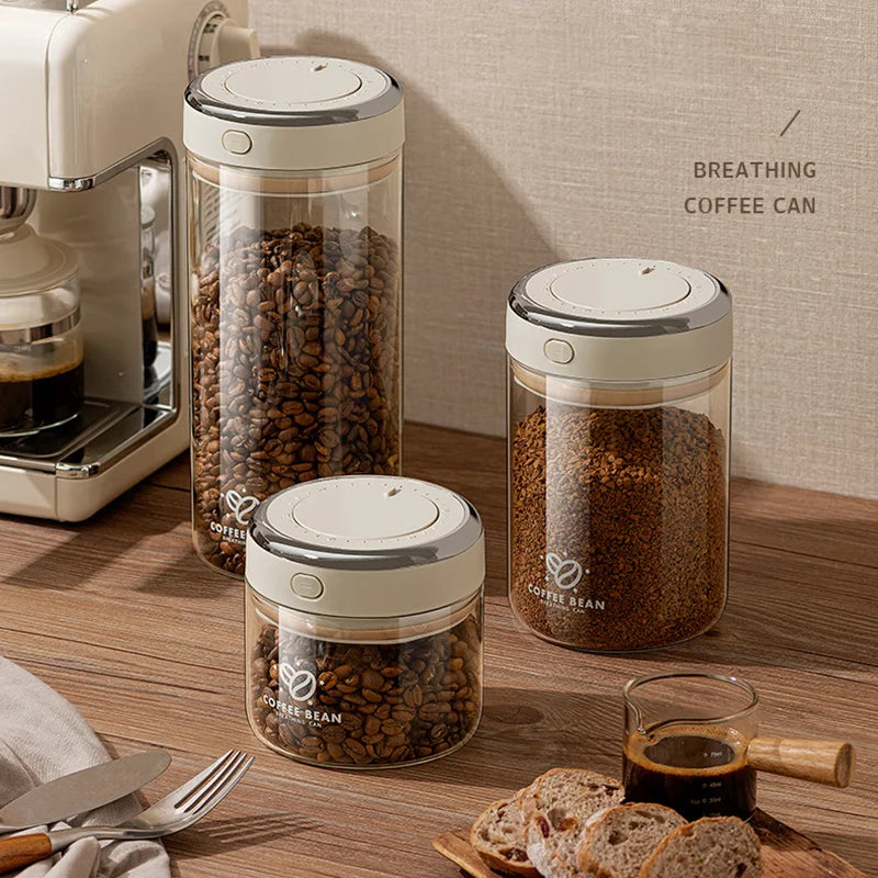 500/1100/1700 Coffee Beans Vacuum Sealed Tank Glass Food Storage Jars with CO2 Valve Household Moisture-proof Airtight Container
