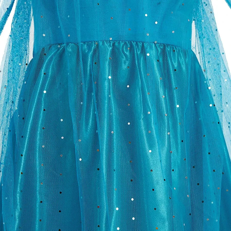 Vestido da Elsa para Halloween – Fantasia de Princesa e Capa Longa para Meninas (Roupa de Carnaval / Rainha da Neve)