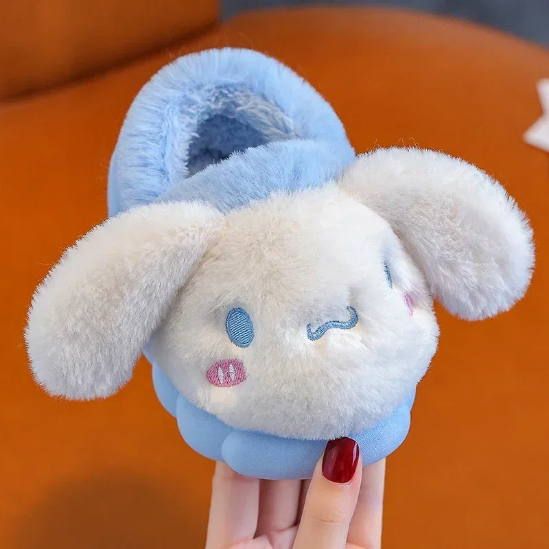Winter Cute Cartoon Cover Heel Children's Fluffy Slippers Soft Non-slip Warm Flat Mule Boys Girls Teen Indoor Home Cotton Shoes