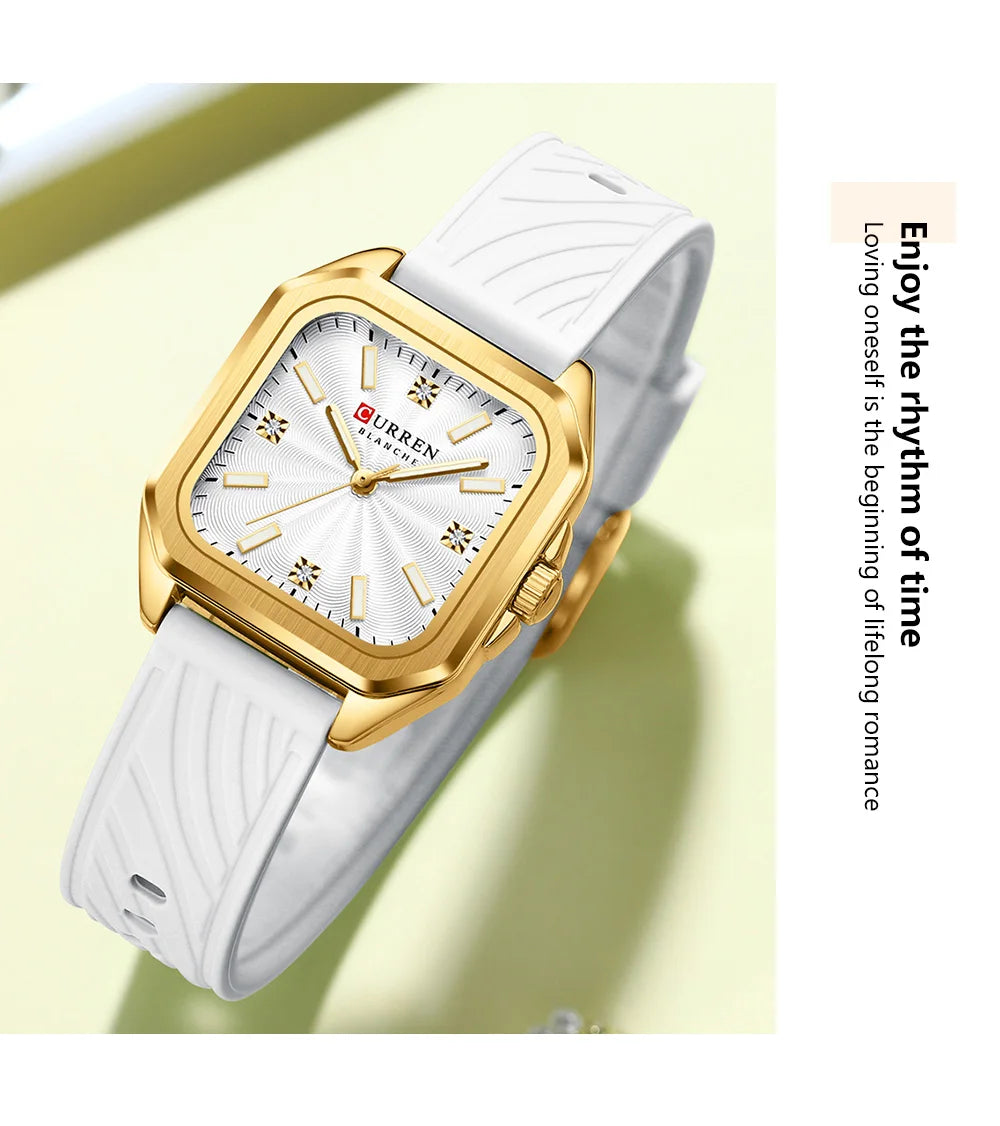 Relógio feminino quadrado minimalista pulseira pulseira de silicone casual