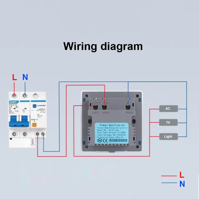 1pcs Hotel Energy Saving Switch IC Card 13.56M 15S Time Delay Wide Voltage 80V-240V 8800W 40A Three Lines