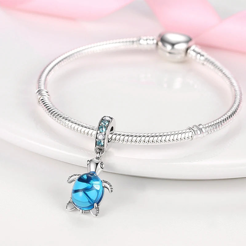 Ocean Series - Original Genuine 925 Sterling Silver Turtle Crab Mermaid Charm Beads Suitable for 3mm Bracelet DIY Making Pendant