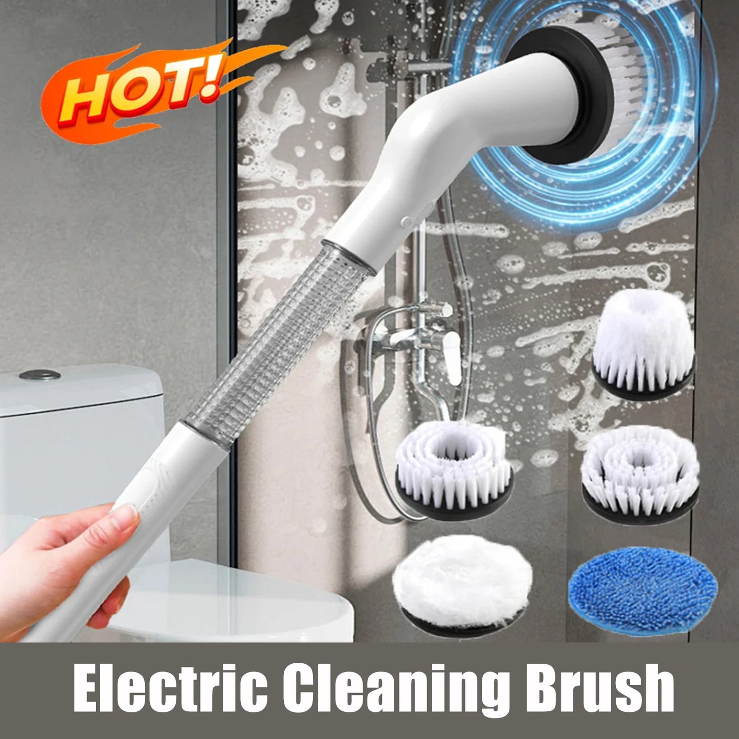 Cepillo de limpieza eléctrico 5 en 1, multifuncional, inalámbrico, giratorio, para baño, cocina, ventanas e inodoro.