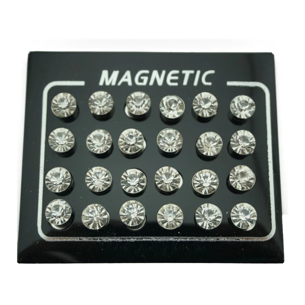 Magnético Non-Piercing Brincos Clipe para Mulheres e Homens, Cristal Redondo, Orelha de Jóias Punk, Fazendo Suprimentos, Acessórios Artesanais, 24Pcs por Conjunto